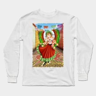 Christmas Quetzalcoatl Skirt Background Jagged Long Sleeve T-Shirt